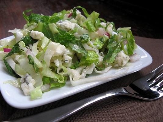 rode kool en romaine koolsalade met blauwe kaasdressing