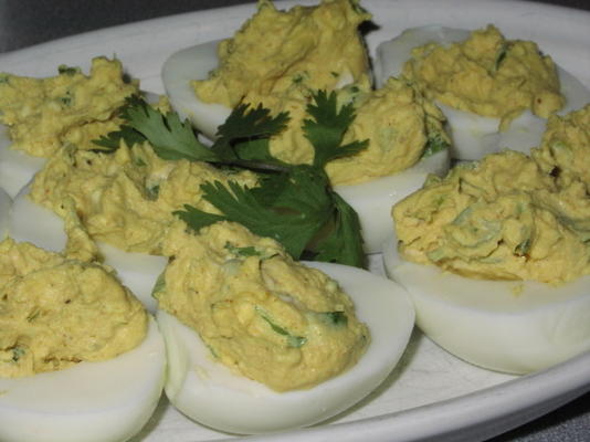 curry deviled eggs with cilantro