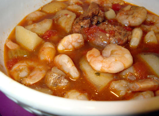 Portugese garnalen en worstsoep