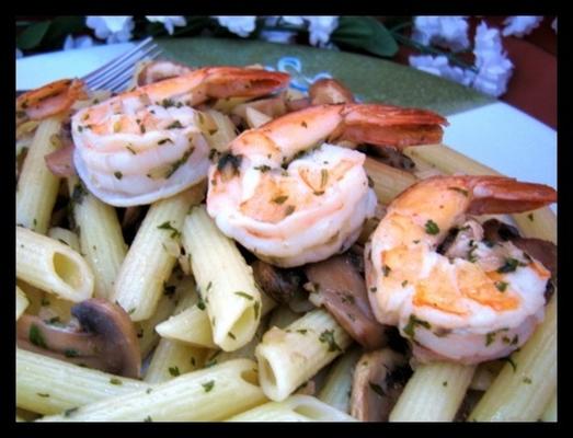 penne met garnalen en champignons - aan de lichtere kant