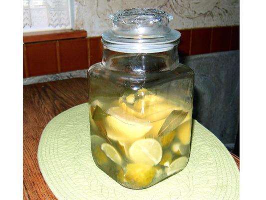citroenen en limoenen met azijn en zout pekel