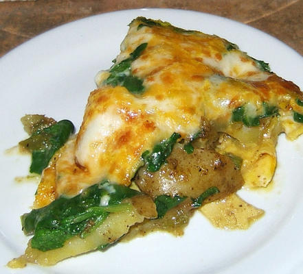 prei, aardappel en spinazie frittata