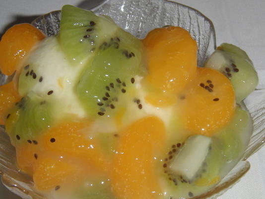 citroensorbet met kiwi en sinaasappelsaus