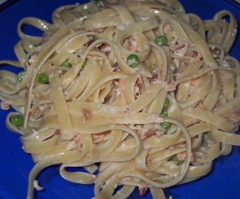 15 minuten carbonara fettuccine met garnalen