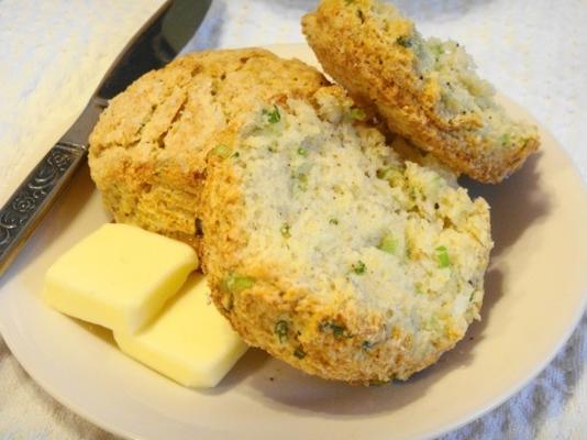 karnemelkkoekjes met groene uien, zwarte peper en zeezout