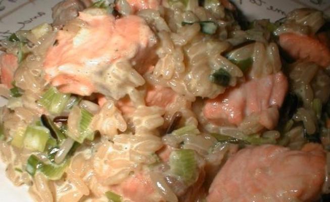 mild gecurryde zalm en rijst (alles-in-één)