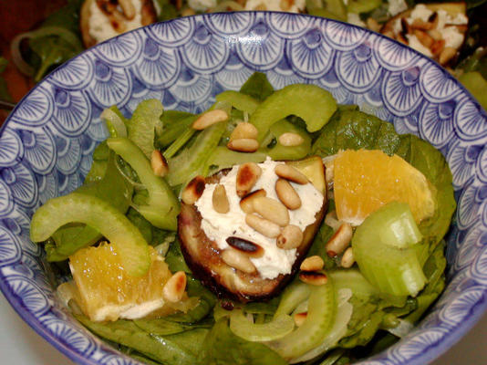 spinazie, vijgen en geitenkaas salade met oranje honing dressing
