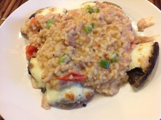 gegrilde tomatenrisotto met geroosterde portobello-champignons