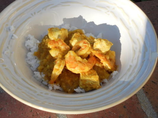 curried kip en garnalen