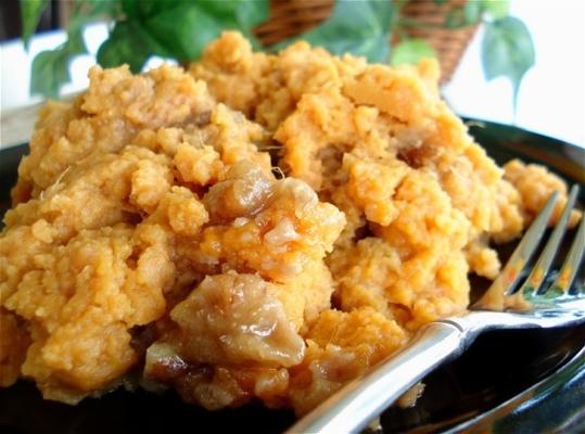 verminderde calorie maar heerlijke zoete aardappelbraadpan met laag vetgehalte