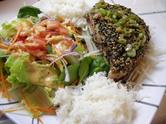 teddy's mama's pan aangebraden ahi tonijn met wasabi-saus