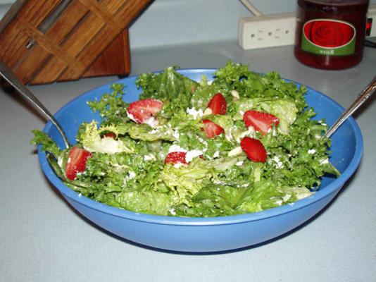 Pacific Northwest aardbei, geitenkaas en pijnboomnotensalade