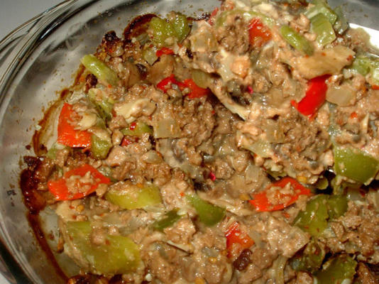 vegetarische meatless peper en paddestoelbraadpan