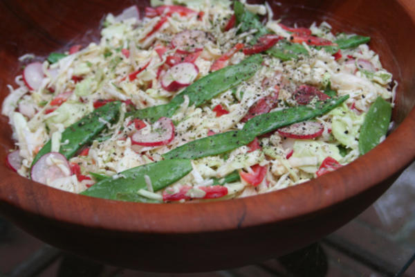 vijf groenten slaw met blauwe kaas