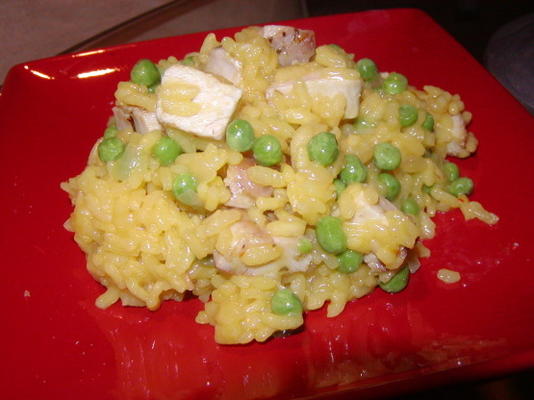 kip, saffraan risotto (vetarm)