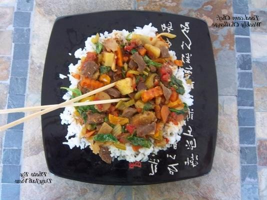 stirfry gestoomd met entrecote