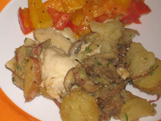 eenpans kip en aardappelen, nachtelijke maaltijd