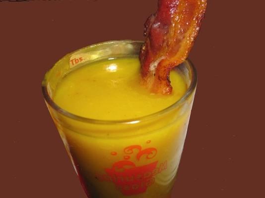 butternut squash soup shots with candied bacon