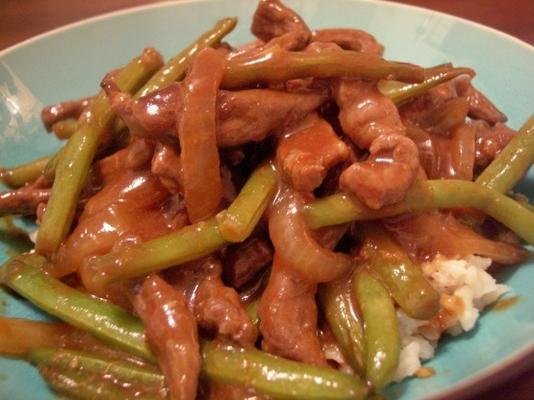 hoisin gescheurd rundvlees met groene bonen