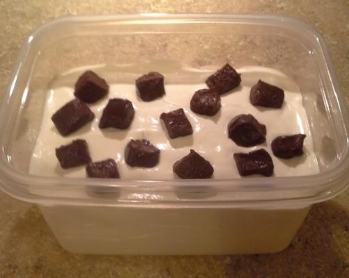 vanille-ijs met chocolade-fudgebrokken