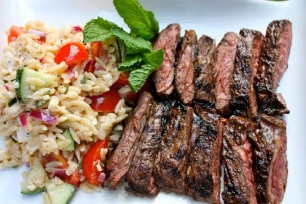 gegrilde rok steak met orzo pastasalade