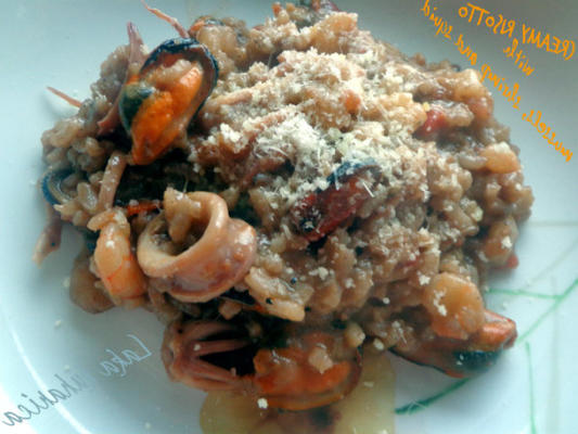 romige risotto met mosselen, garnalen en calamares