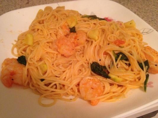 pasta met garnalen en spinazie