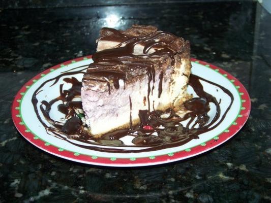 frambozen / bramen cheesecake met chocolade ganache schelp toppin
