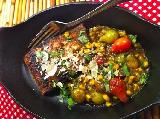 Cajun zwartgeblakerde zalm met Cilantro-ranch chili pesto saus rsc