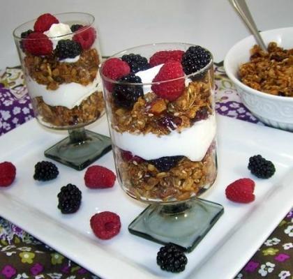 granola trifle met Griekse yoghurt en bessen