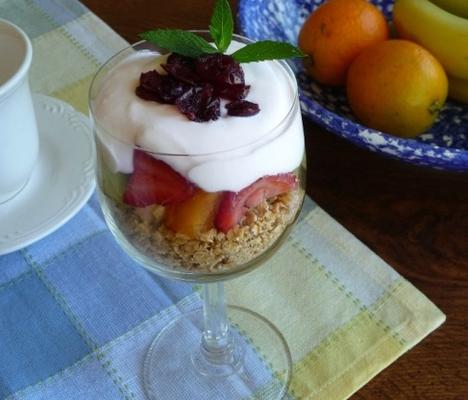 ontbijt yoghurt parfait met vers fruit en muesli