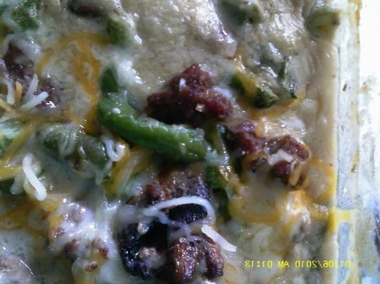 groene boon en hamburgerbraadpan