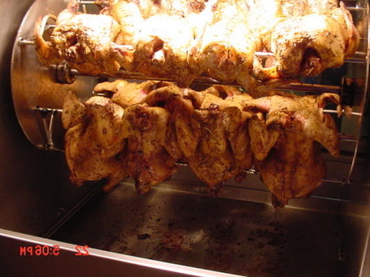 cornish kippen op een rotisserie