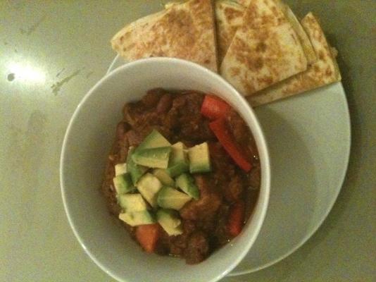 chili con carne met kaas quesadilla driehoeken