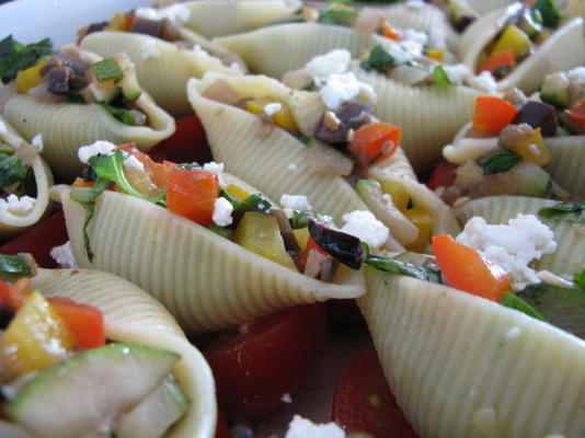 conchiglioni gevuld met groenten en geitenmelk feta met b
