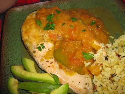 zalm in mango en gember saus