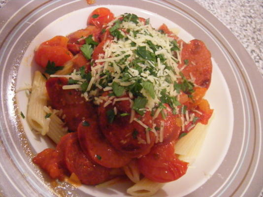rigatoni met chorizo ​​en tomaat