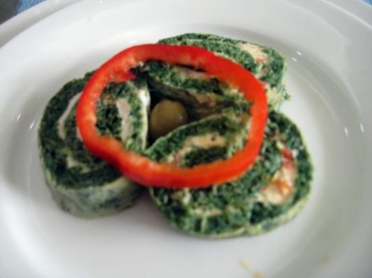 spinazie-roulade met roomkaas en paprika