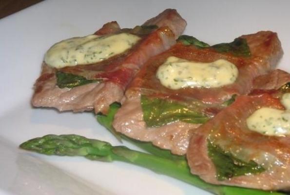 kalfsvlees en asperges met basilicummayonaise