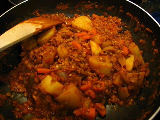 hamburger linze aardappel tomatenstoofpot