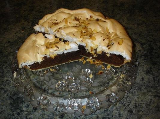 chocolade en amandeltaart met meringue top
