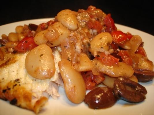 gegrilde zeebaars met een portugese saus