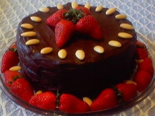 Franse chocolade amandel cake met aardbeien