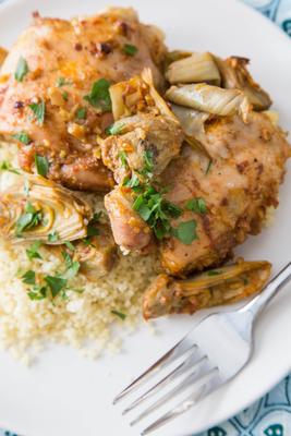 Baked Chicken with Artichokes, Cinnamon, and Preserved Lemons