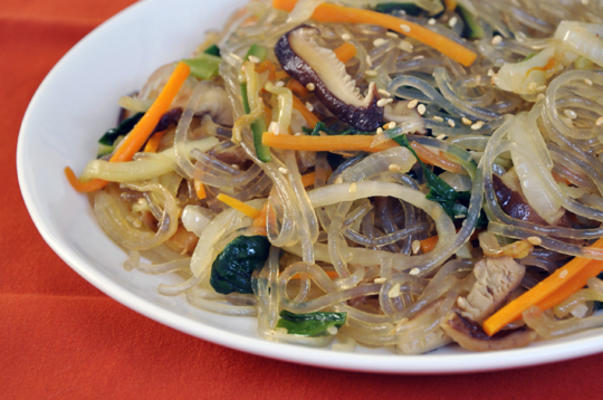 Vegetarian Chap Chae (Korean Noodles With Vegetables)